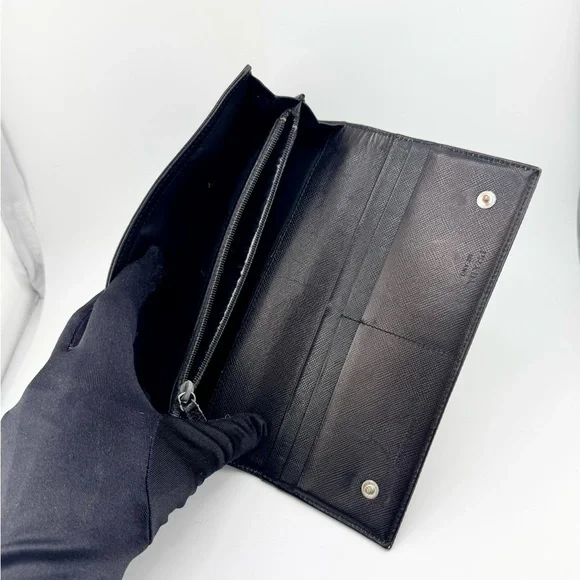 Prada Tessuto Continental Long Wallet Black Nylon & Leather w/ Silver Hardware - Picture 12 of 13